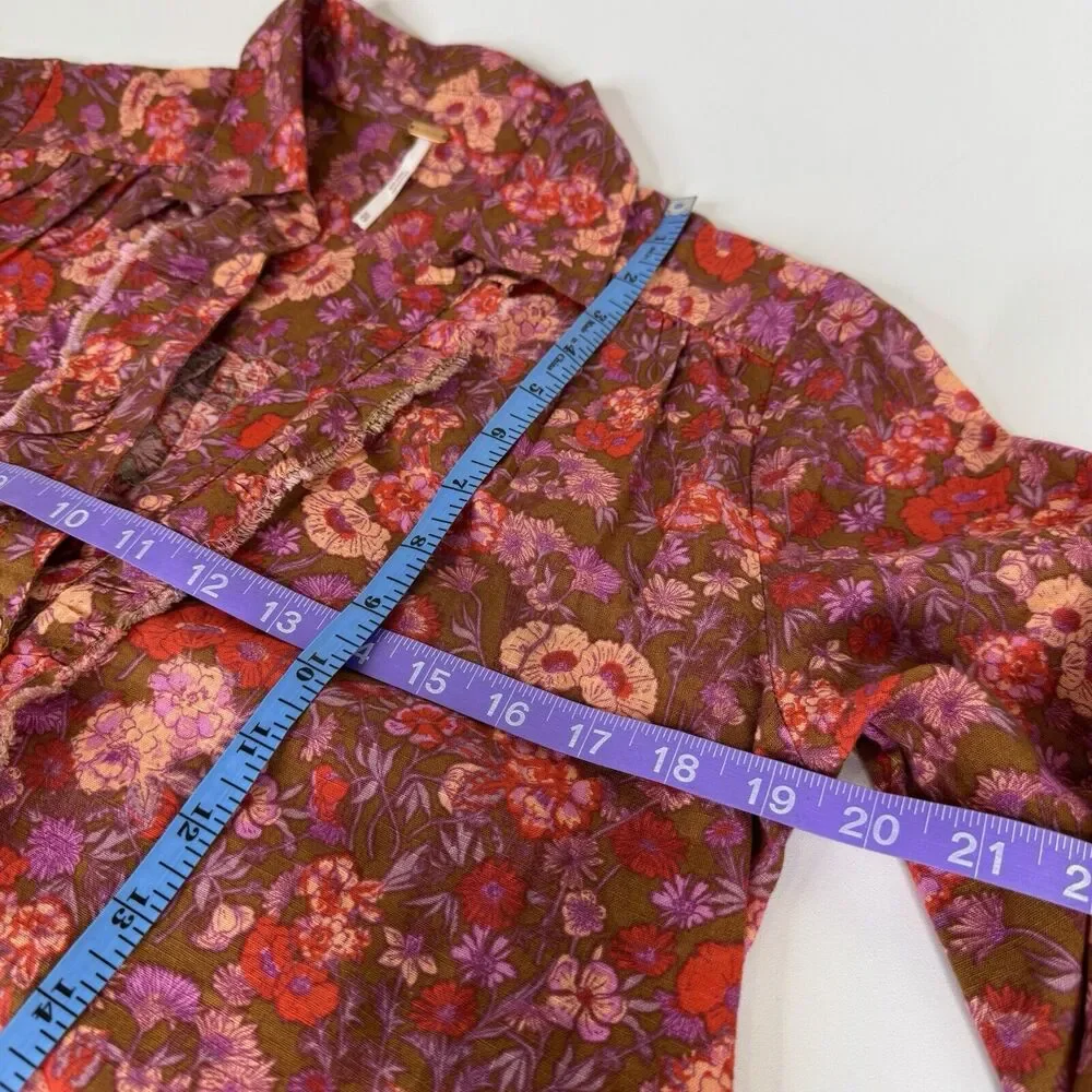 Free People Wild Gardenia Blouse XS Earth Combo Button Up Floral Retail $138